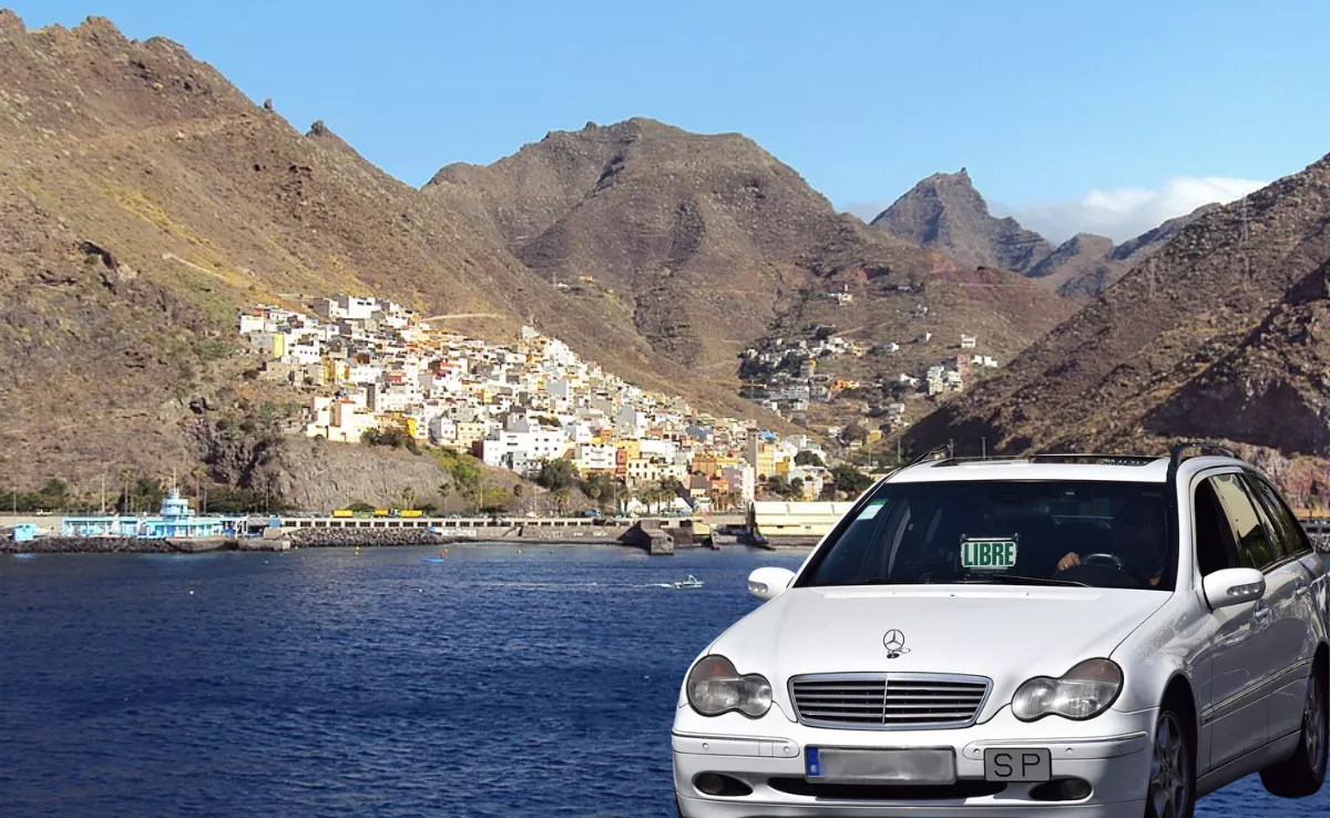 Imagen editada de Valleseco (Santa Cruz de Tenerife) y un taxi./ CANVA