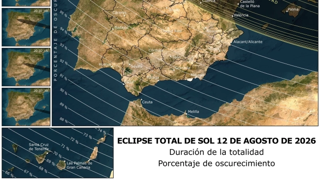 Porcentaje de ocultación del eclipse de 12 de agosto./ IAC Porcentaje de ocultación del eclipse de 12 de agosto./ IAC