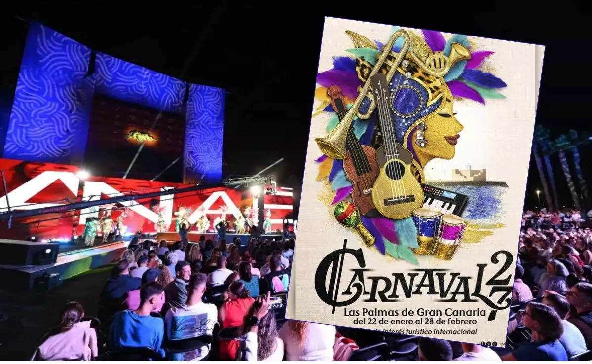 Cartel del Carnaval de Las Palmas de Gran Canaria 2027 presentado en la gala del 7 de agosto|MONTAJEAH