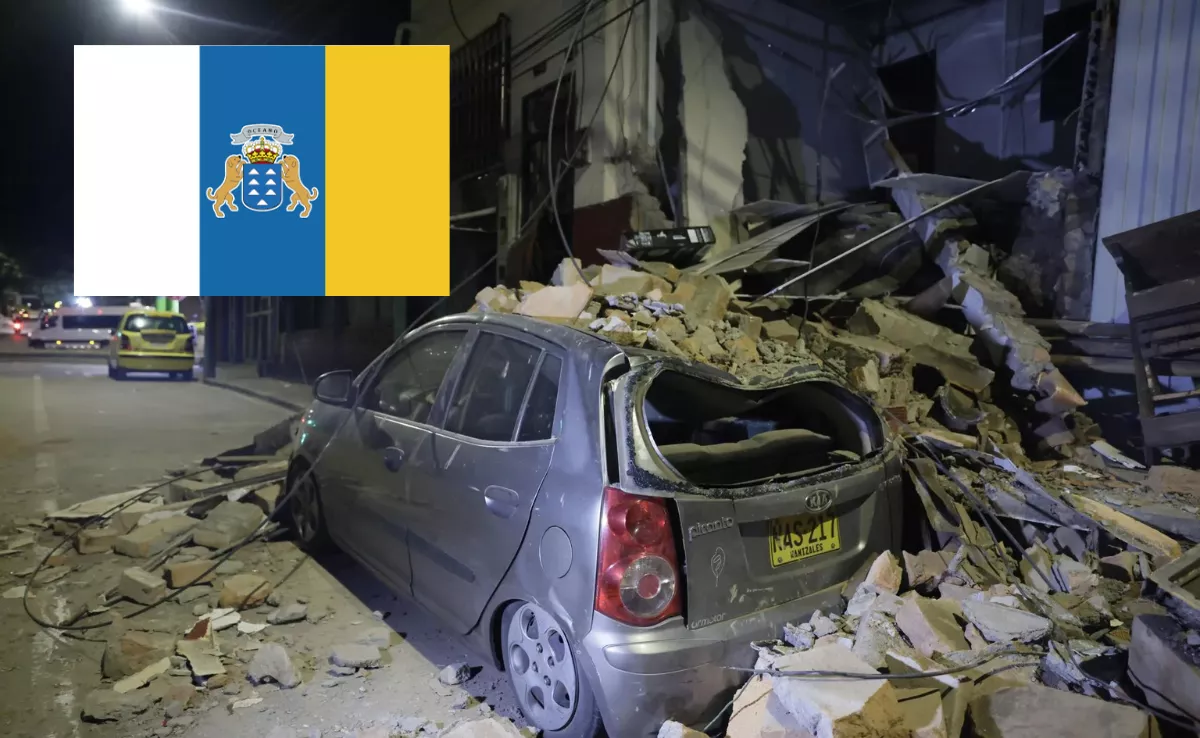 Imagen editada por Atlántico Hoy del terremoto de Colombia y la bandera canaria./ EFE