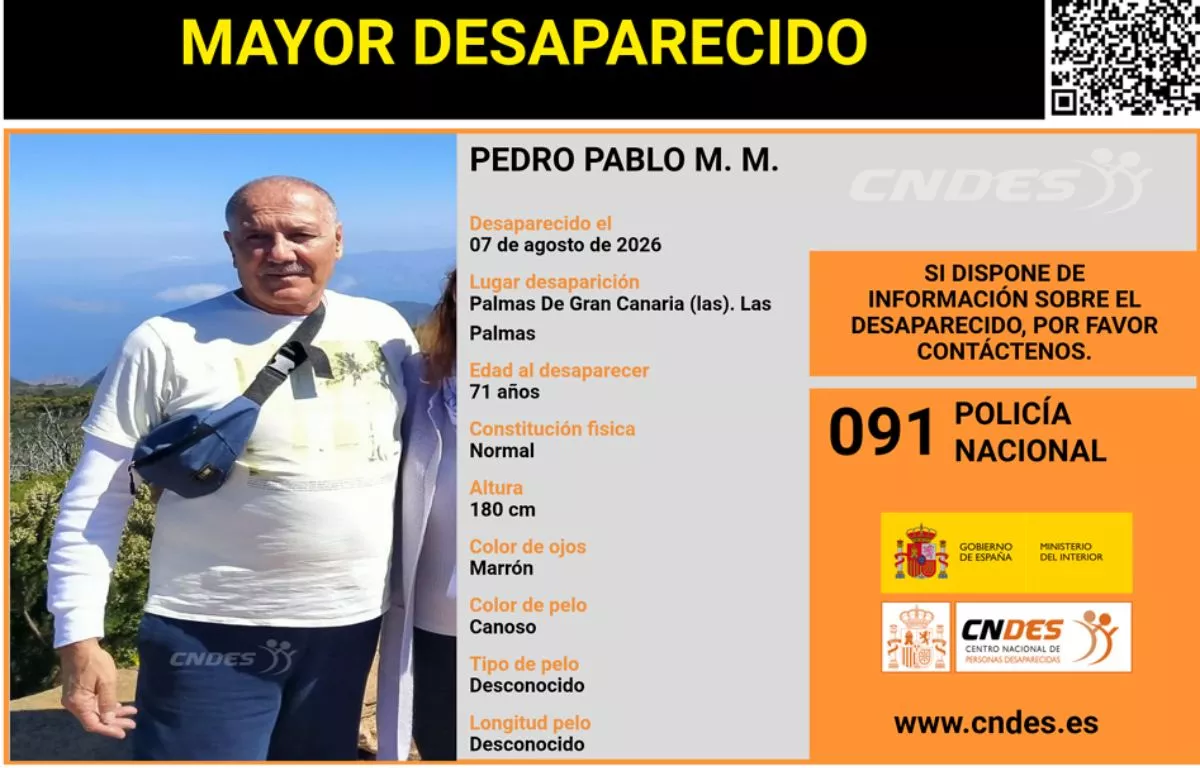La Policía Nacional busca a un hombre de 71 años desaparecido en Las Palmas de Gran Canaria. AH