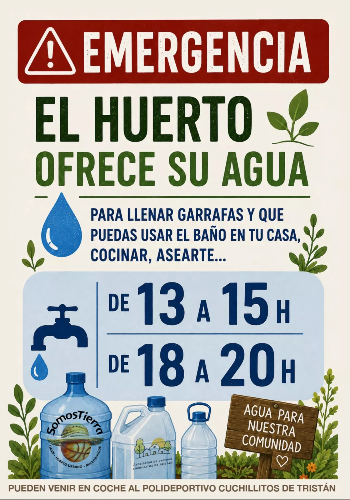 Cartel que anunciaba la ayuda comunitaria en el huerto SomosTierra
