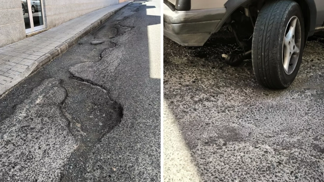 Un coche averiado a causa del mal estado de la carretera en la calle Fulton / CEDIDAS Un coche averiado a causa del mal estado de la carretera en la calle Fulton / CEDIDAS