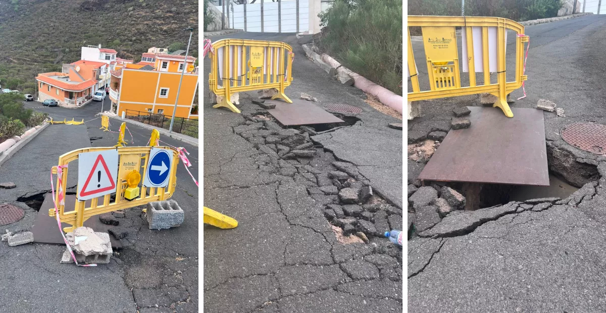 Imagen del asfalto hundido en Tamaimo, Santiago del Teide  LUNA MOYA   AH