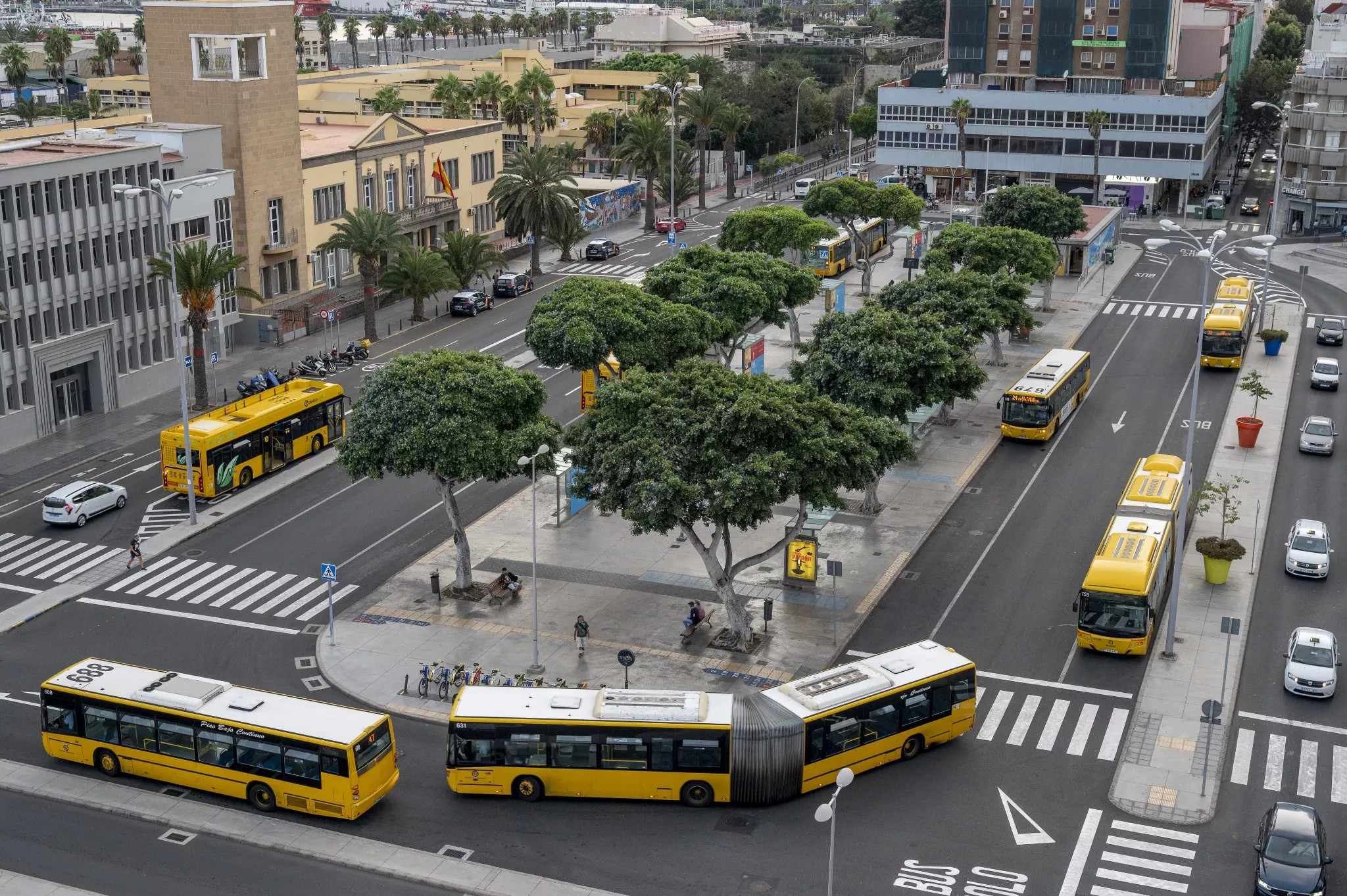 Guaguas Municipales en la plaza Manuel Becerra. AH