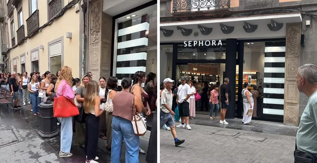 Imagen de la cola a las puertas del Sephora de Triana, en Las Palmas de Gran Canaria  AH 