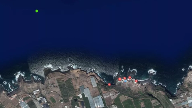 Imagen de los vértidos autorizados (verde) y no autorizados (rojo) en el litoral costero de Tejina./ GRAFCAN Imagen de los vértidos autorizados (verde) y no autorizados (rojo) en el litoral costero de Tejina./ GRAFCAN