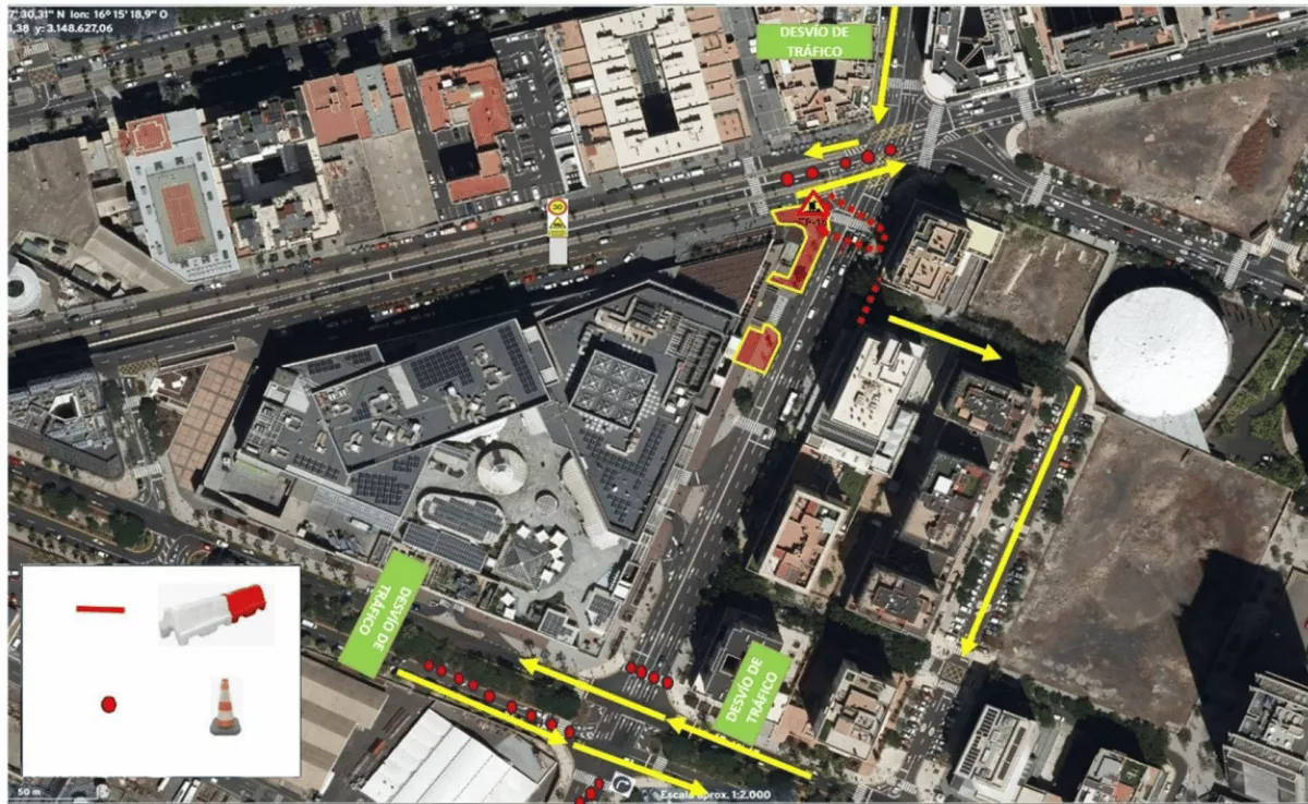 Mapa de la reordenación del tráfico por la zona del Meridiano / AYUNTAMIENTO DE SANTA CRUZ