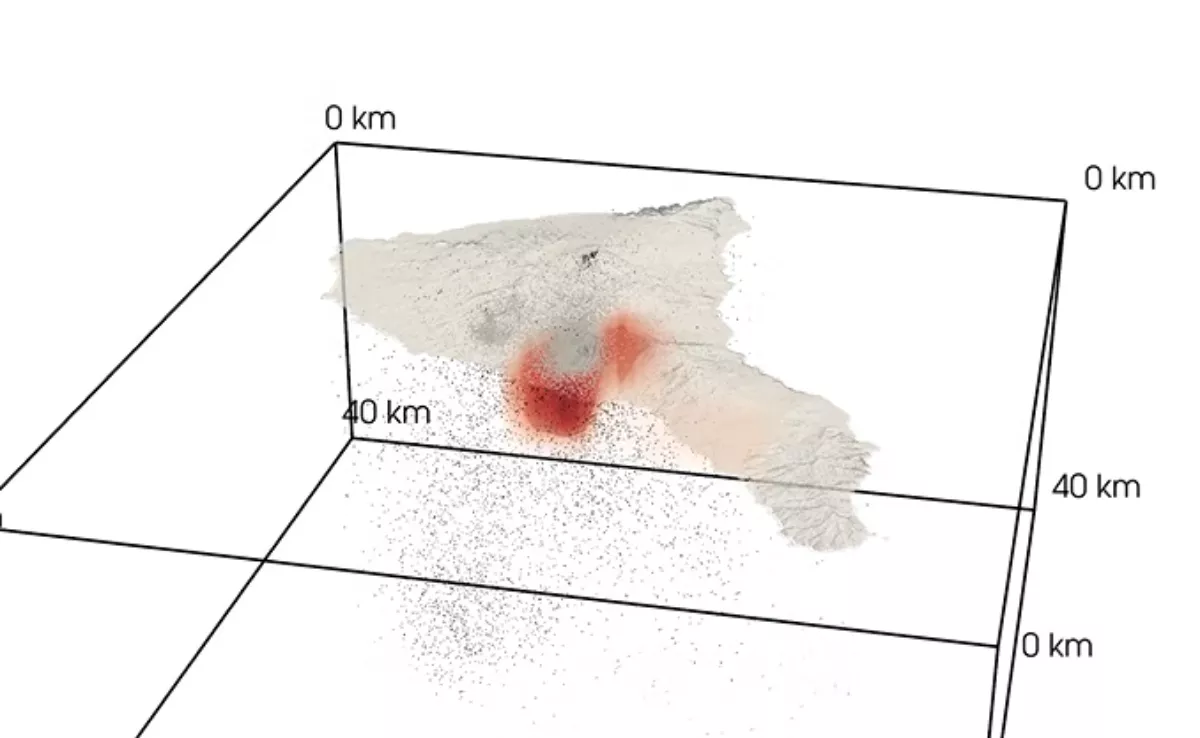 Estudio que identifica una gran zona de posible acumulación de magma en Tenerife. / INVOLCAN