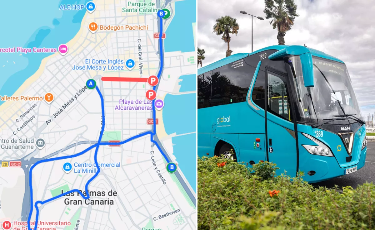 El nuevo recorrido de las guagua de Global debido al cierre de Néstor de la Torre. / GLOBAL
