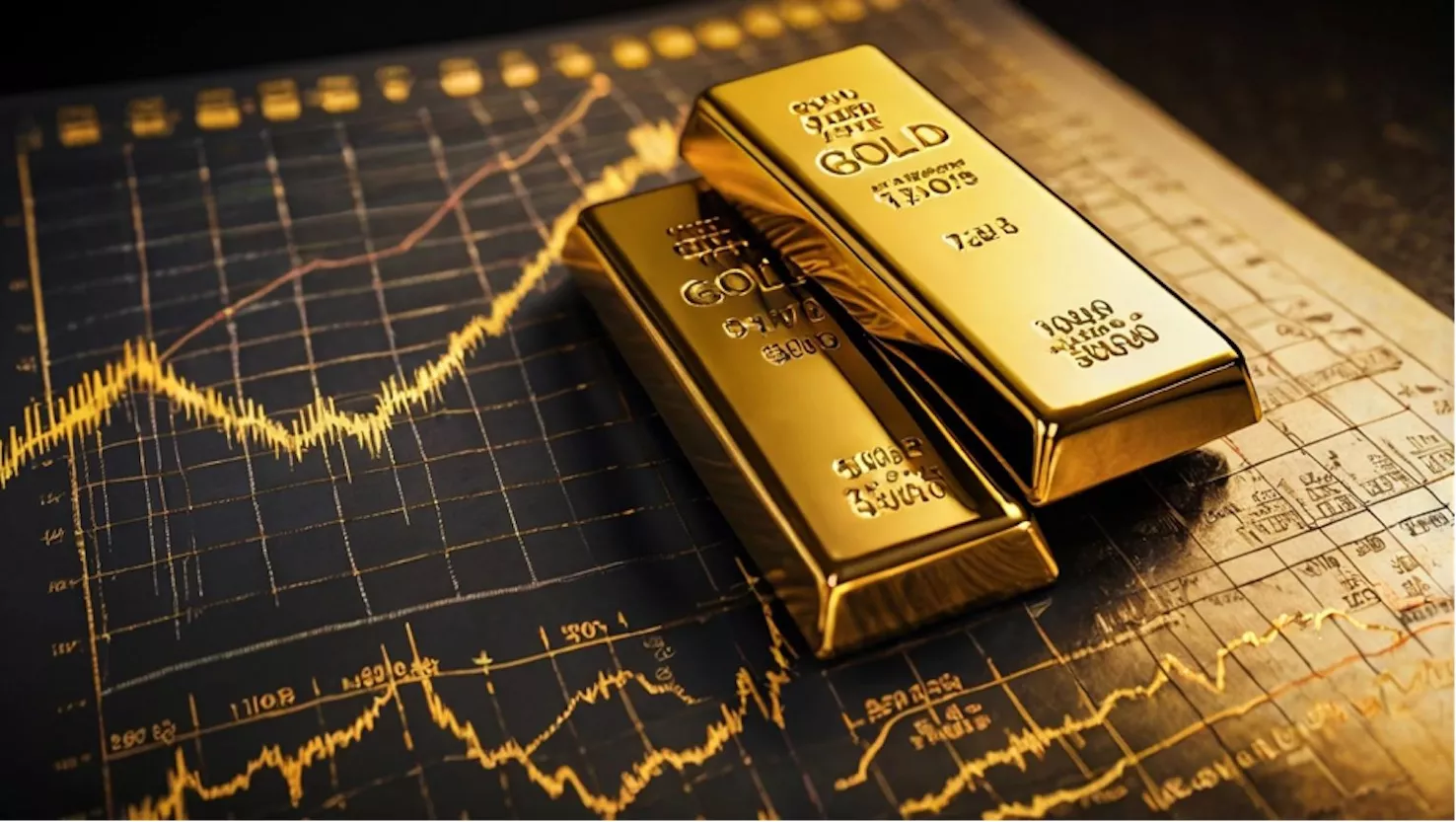 Lingotes de oro sobre tablas de variaciones de precio