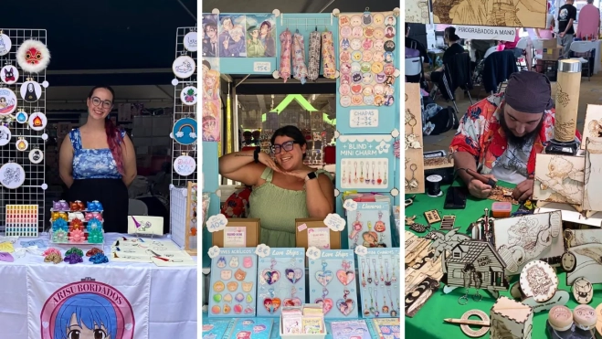 Alicia Sacramento, Paulooba Art y Elián García en sus puestos de venta / ARIADNA MARTÍNEZ - ATLÁNTICO HOY Alicia Sacramento, Paulooba Art y Elián García en sus puestos de venta / ARIADNA MARTÍNEZ - ATLÁNTICO HOY
