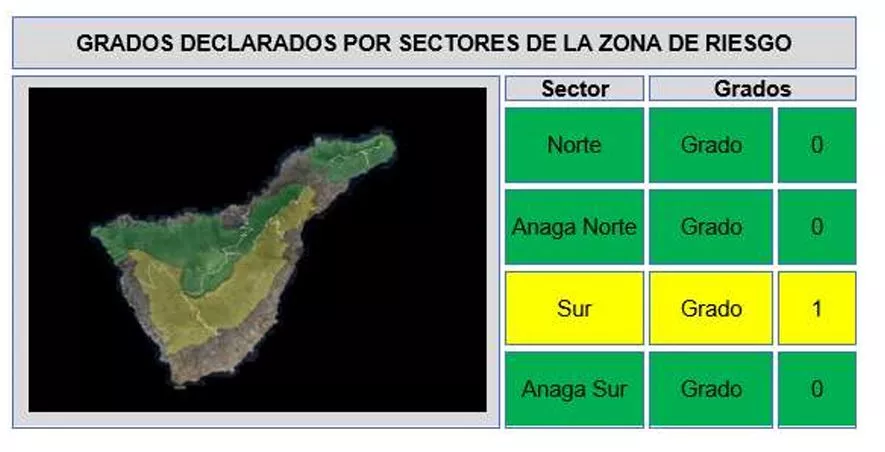 Mapa de riesgo de incendios forestales en Tenerife. / CEDIDA
