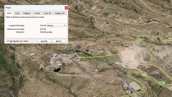 Imagen de la distancia entre la cantera de Las Cármenes y el CEIP Virgen del Pilar Imagen de la distancia entre la cantera de Las Cármenes y el CEIP Virgen del Pilar
