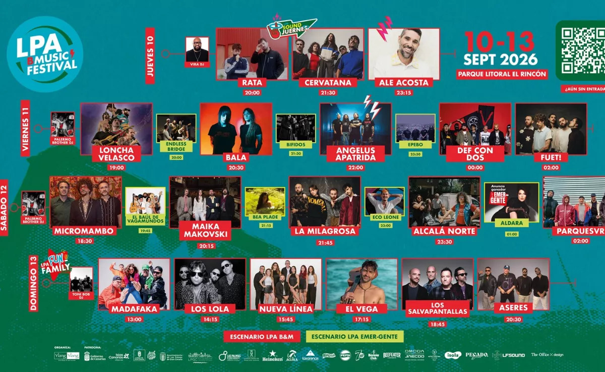Lona con los horarios de cada día / LPA BMUSIC FESTIVAL