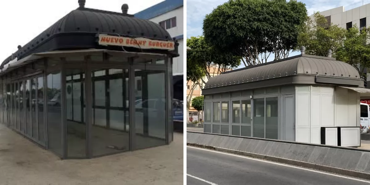 Imagen del antes y el después de los kioskos de Telde / AYUNTAMIENTO DE TELDE