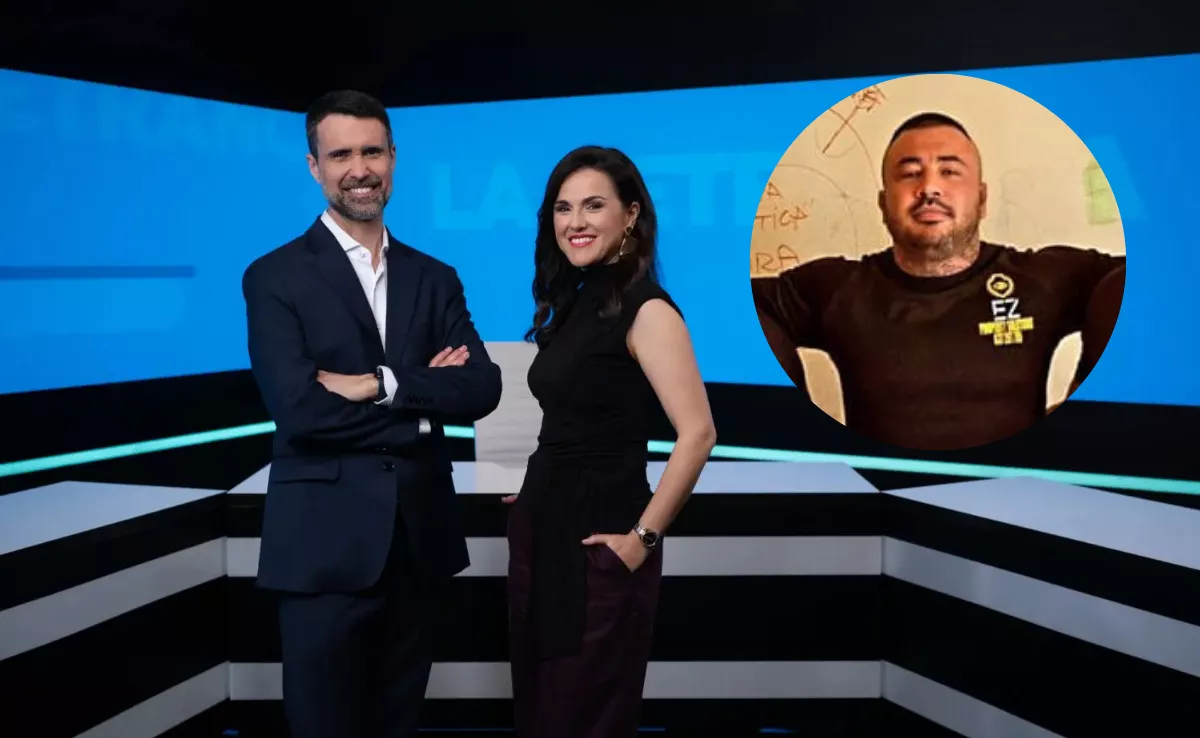 Imagen de Mayer Trujillo y Marta Rodríguez, presentadores de La Retranca, junto a una foto de Roberto Cristian Pérez, responsable de EZ Property Solutions. / AH