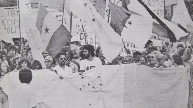 Manifestación para exigir al gobierno español la amnistía para los presos políticos canarios, mayoritariamente activistas del MPAIAC./ RRSS Manifestación para exigir al gobierno español la amnistía para los presos políticos canarios, mayoritariamente activistas del MPAIAC./ RRSS