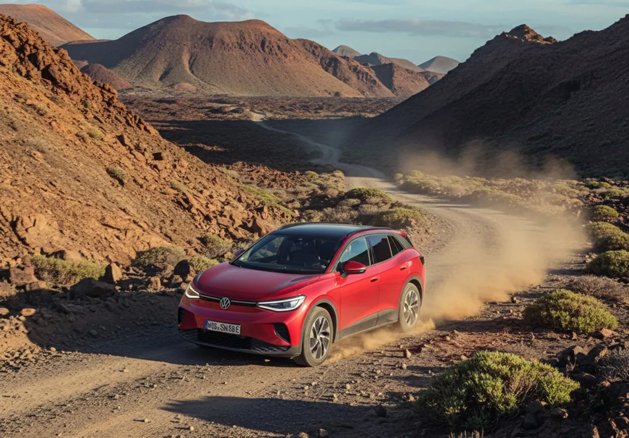 Un Volkswagen ID.4 rojo circula por Canarias