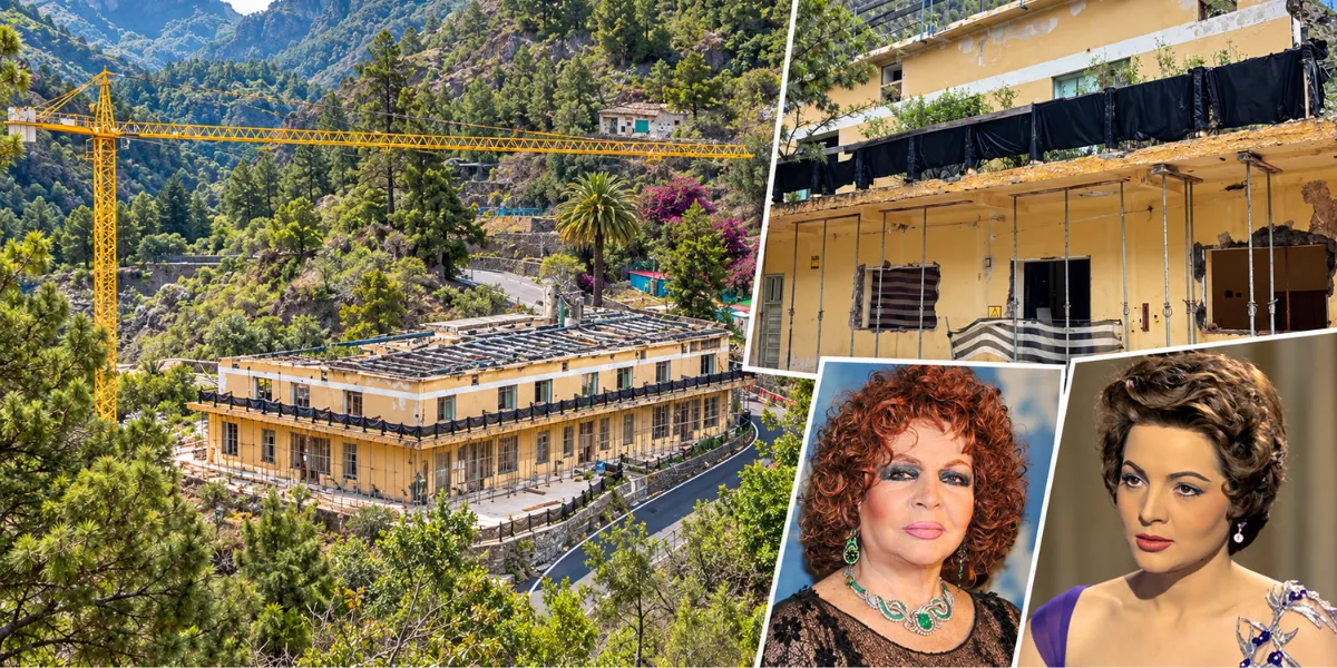 Imagen del hotel Princesa Guayarmina en Agaete y la actriz Sara Montiel / MONTAJE AH