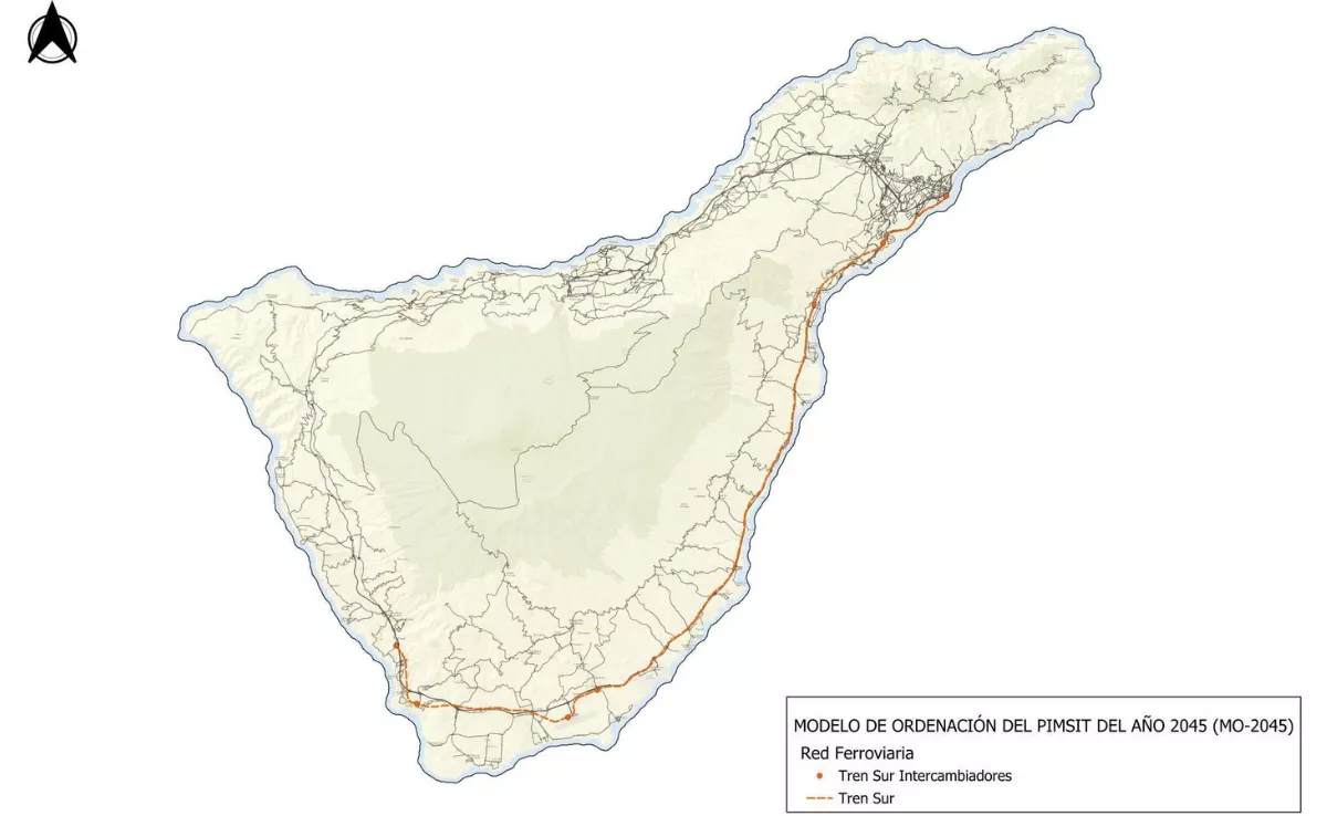 Mapa de ruta del posible Tren del Sur./ Cabildo de Tenerife