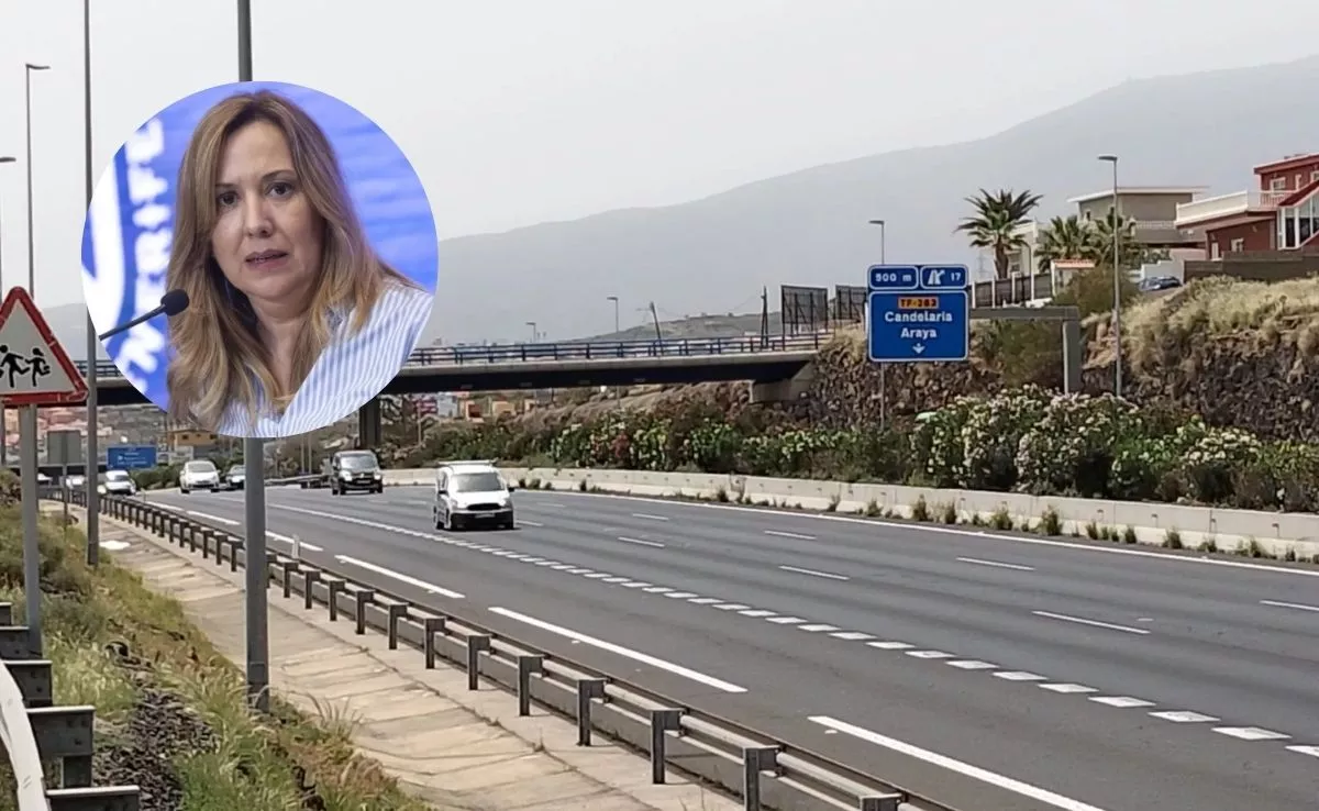 Fotomontaje de la autopista TF-1 y la presidenta del Cabildo, Rosa Dávila. AH