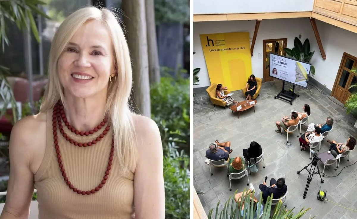 Verónica García, directora de Machado Grupo de Distribución. A la derecha, una de las sesiones de 'El ciclo del libro', en la Universidad de las Hespérides. / MONTAJE AH