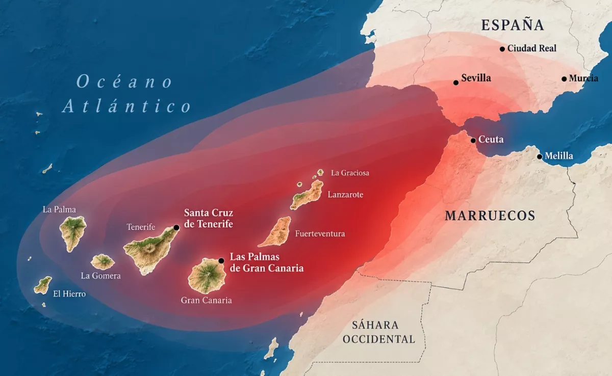 Mapa de Canarias, Marruecos y el sur peninsular / AH