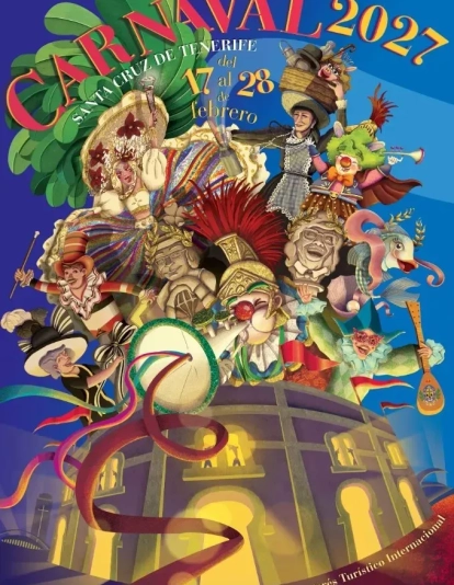 Cartel ganador del carnaval de Santa Cruz de Tenerife 2027 titulado 'El legado de un imperio' del autor Nareme Melián Cartel ganador del carnaval de Santa Cruz de Tenerife 2027 titulado 'El legado de un imperio' del autor Nareme Melián